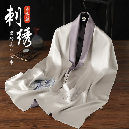 苏绣丝巾真丝妈妈配旗袍小披肩专用外搭高端杭州丝绸围巾苏州盘扣