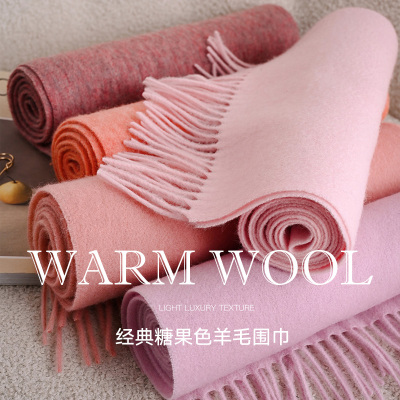 粉色纯羊毛围巾女款2025新款秋冬季轻奢高级感羊绒小围脖女士冬天