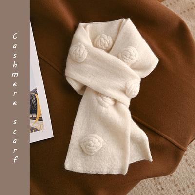 纯山羊绒围巾女款2025新款秋冬季100高级感高端护颈短围脖山茶花