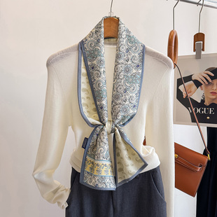 真丝羊毛围巾长条高级感丝巾女士羊绒薄款细窄飘带秋冬季搭配西装