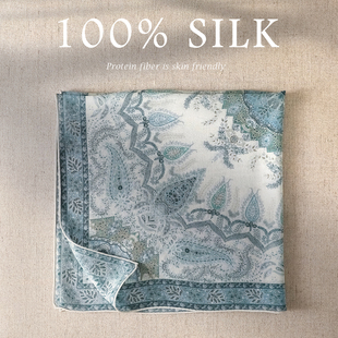 蓝色真丝丝巾女士2026新款春季薄款高级感轻奢小方巾纱巾护颈春天