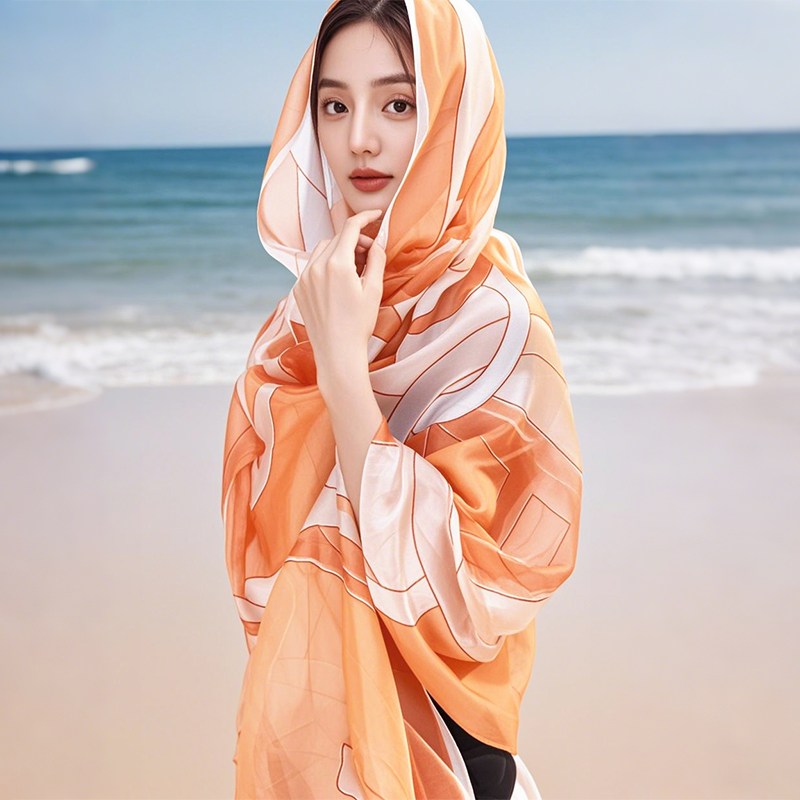 真丝丝巾女2025新款夏季薄款防晒沙滩大披肩旅游外搭海边围巾夏天