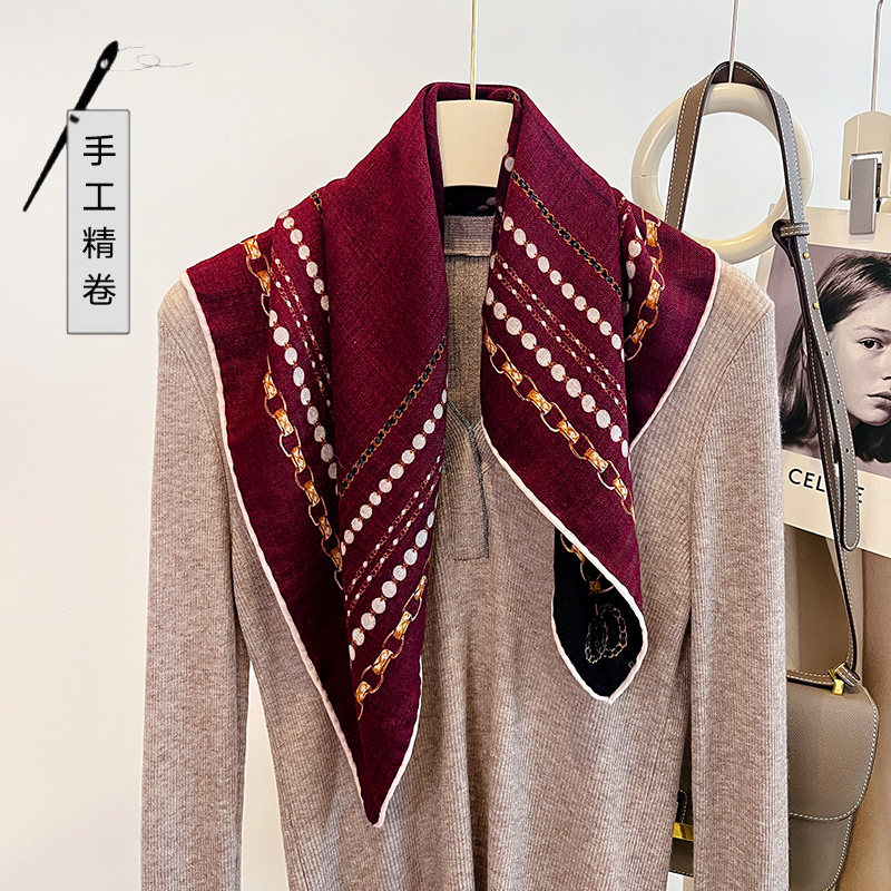 安可拉红色真丝羊毛围巾女2025新款秋冬季系脖子高级感羊绒丝巾哥