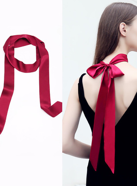 红色丝巾小长条丝带女飘带围巾真丝窄领带丝绸腰带装饰绑包包脖饰