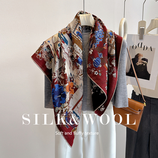 红色羊毛围巾丝巾女秋冬季三角羊绒小披肩两用轻奢高级感杭州高端