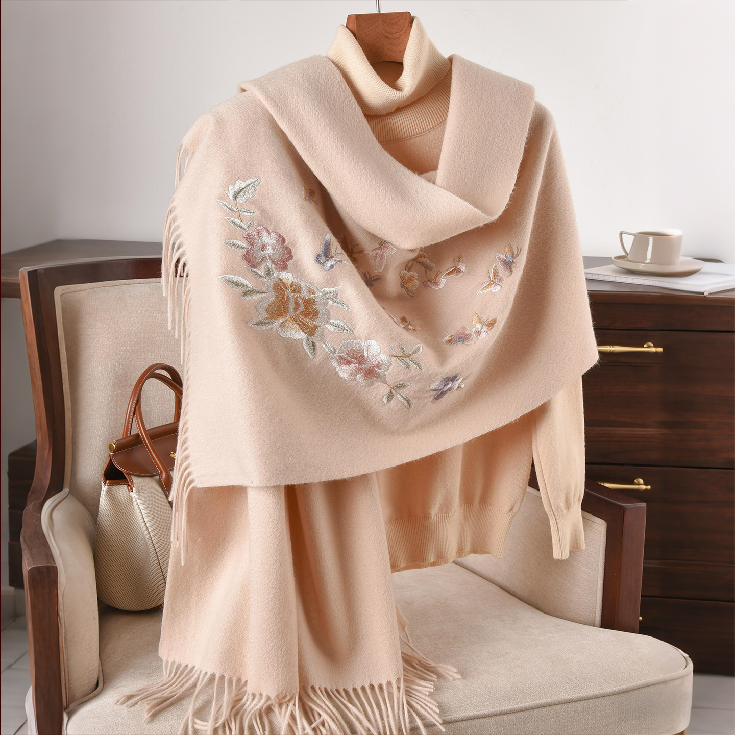 羊毛大披肩旗袍羊绒围巾送妈妈婆婆老年人生日礼物新中式披风斗篷