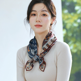 真丝羊毛丝巾女士秋冬轻奢系脖高级感羊绒围巾护颈小方巾薄款高端