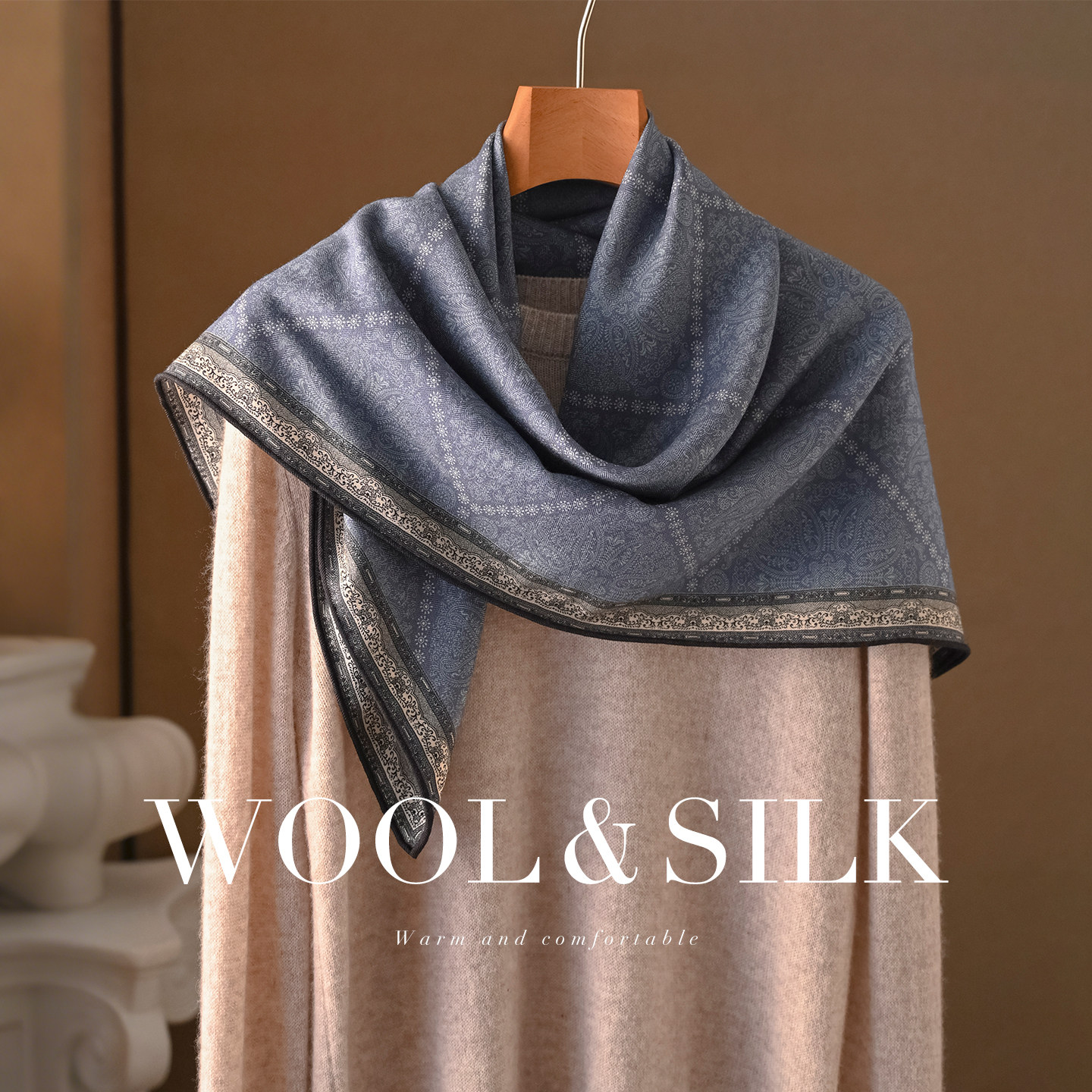 蓝色真丝羊毛丝巾方巾女士秋冬季轻奢大牌高级感三角围巾羊绒披肩,服饰配件/皮带/帽子/围巾,围巾/丝巾/披肩,淘宝优惠券,粉丝福利购,淘宝优惠卷