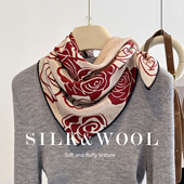 围巾小方巾薄款 红色真丝羊毛丝巾女士2026新款 轻奢高级感送妈妈款