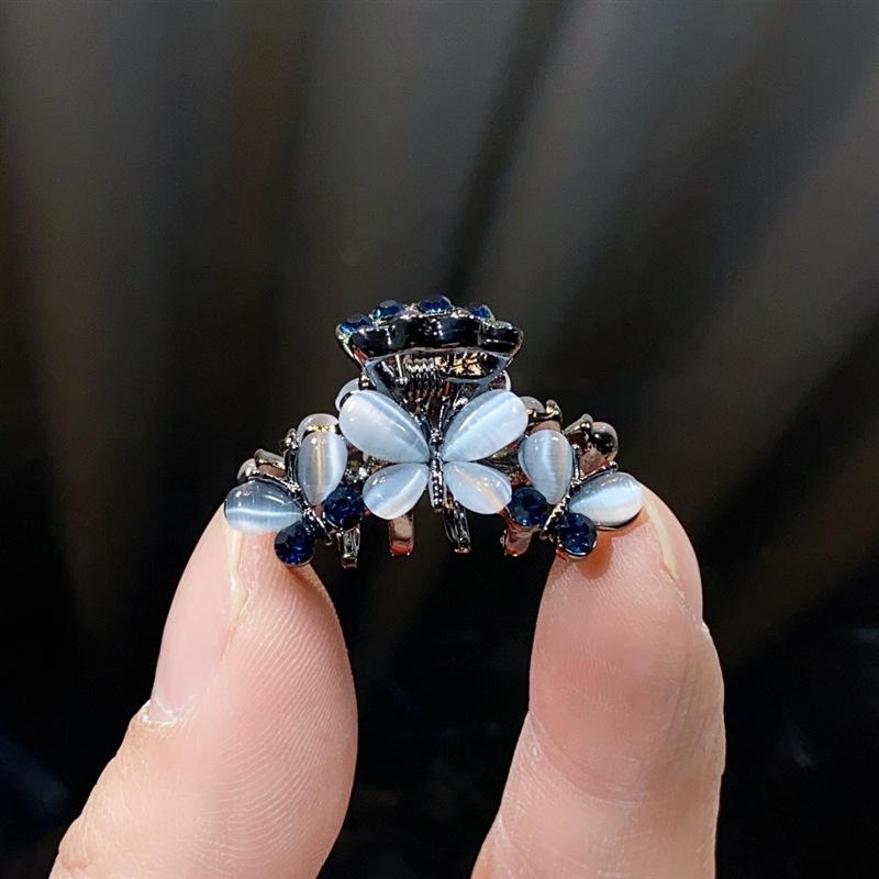 蝴蝶猫眼石精致小抓夹前额刘海夹子头饰迷你半扎水钻碎发夹发卡女