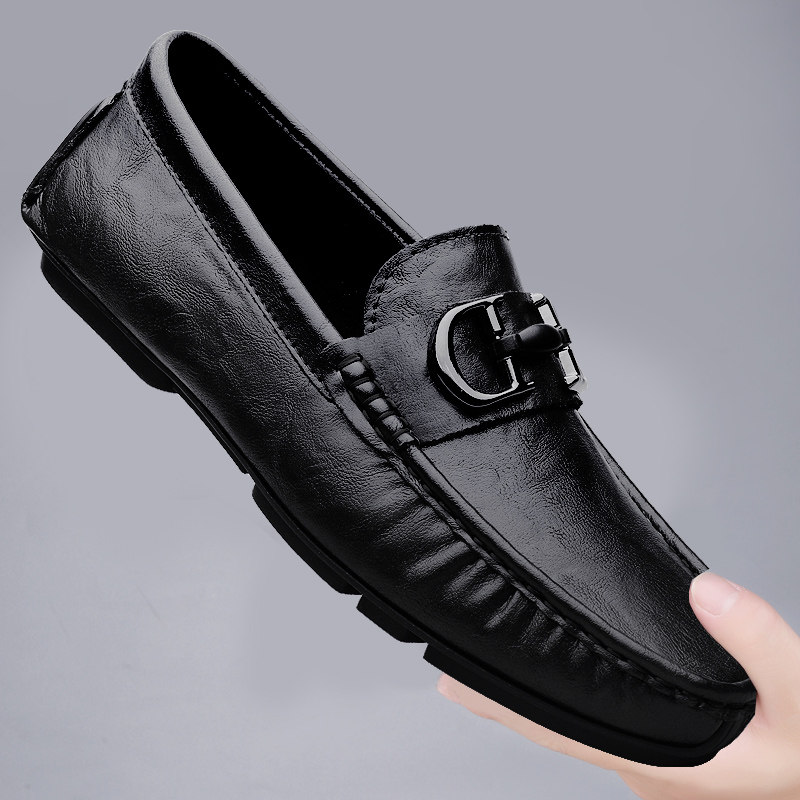 真皮男透气软底一脚蹬豆豆鞋