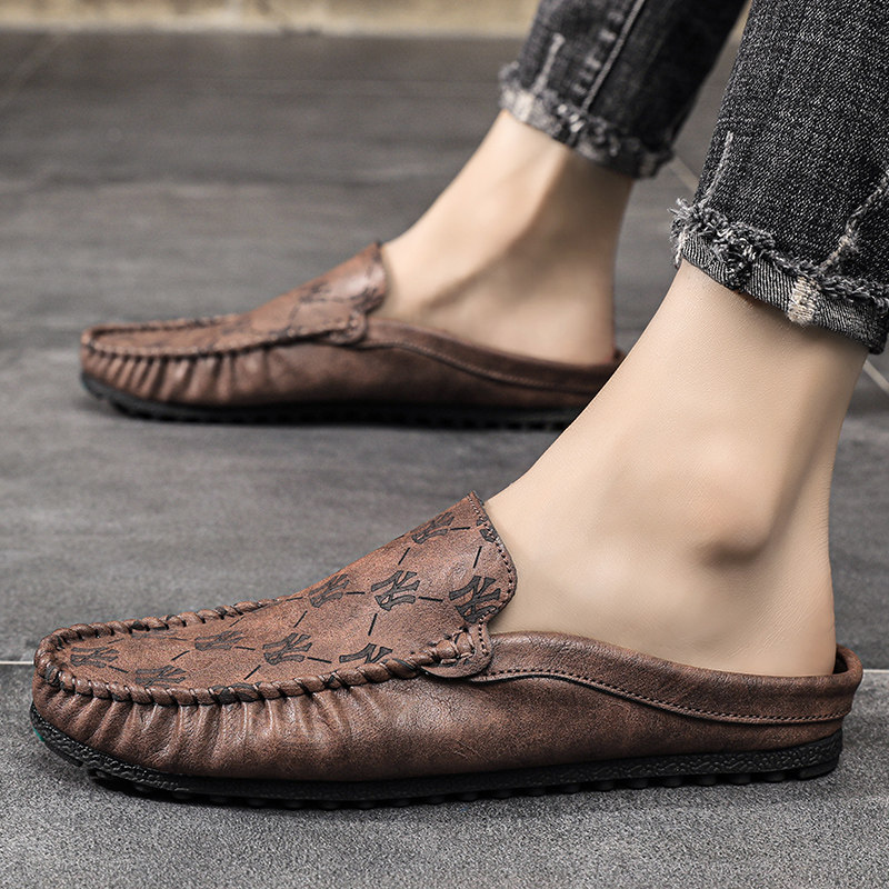 豆豆鞋男春夏季2025新款无后跟半拖软底皮鞋懒人一脚蹬青年潮鞋子,流行男鞋,乐福鞋（豆豆鞋）,淘宝优惠券,粉丝福利购,淘宝优惠卷