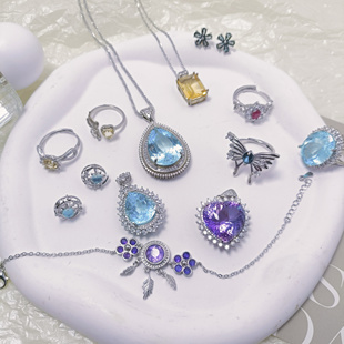 石榴石海蓝宝欧珀托帕海纹石拉长紫水黄水多宝戒指耳钉手链吊坠