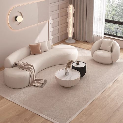 奶油风沙发小户型弧形接待沙发