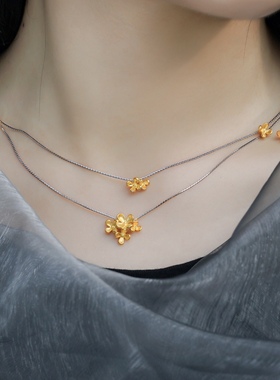 手工银镀金叠戴原创项链项链银银