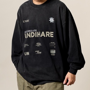 七周年纪念标语印花长袖 复古水洗长袖 T恤休闲男 24AW新款 UNDIHARE