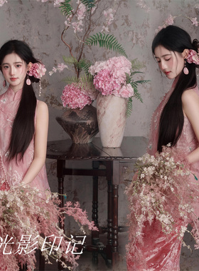 影楼摄影服粉色新中式礼服女年新款旗袍连衣裙高级气质感十足新款