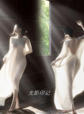 影楼新款主题氛围感纯欲风法式性感高级连衣裙个人写真艺术照摄影