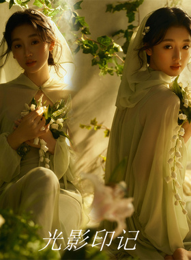 影楼新款森系主题女神连衣裙高级感简约写真摄影服少女形象艺术照