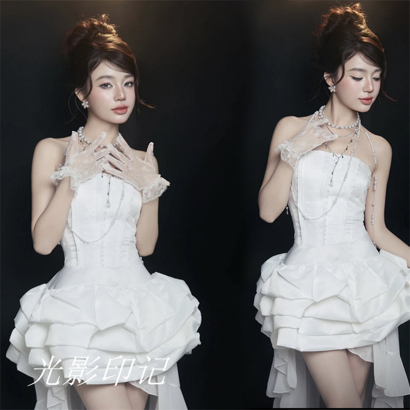 法式纯欲甜美显瘦抹胸连衣裙