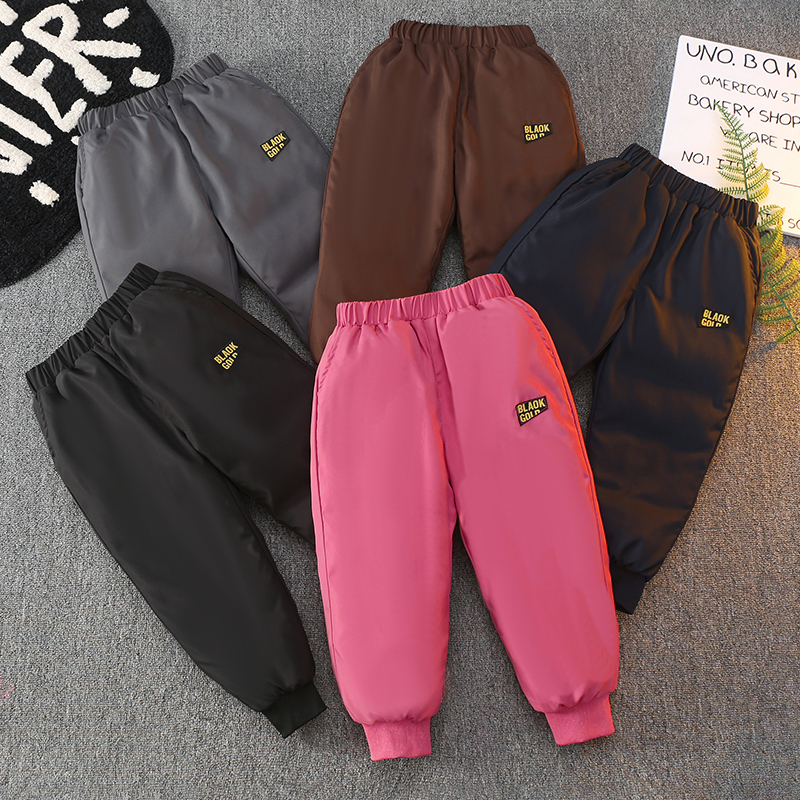 新款儿童羽丝绒丝裤加厚黑金外穿