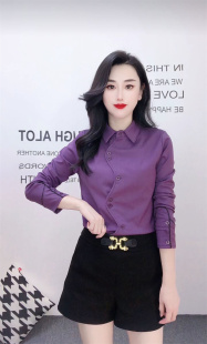 加绒保暖修身彩色棉质修身舒适气质百搭衬衫女欧洲站秋冬新品衬衣