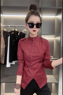立领长袖彩色修身气质原创单排扣不等式春秋衬衫女时尚百搭上衣潮
