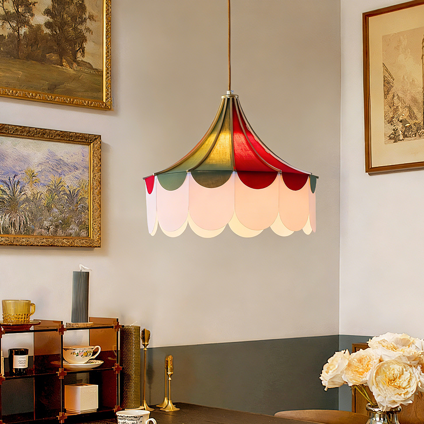 马戏团卡通儿童房吊灯孟菲斯创意彩色布艺帐篷装饰灯餐厅卧室吊灯