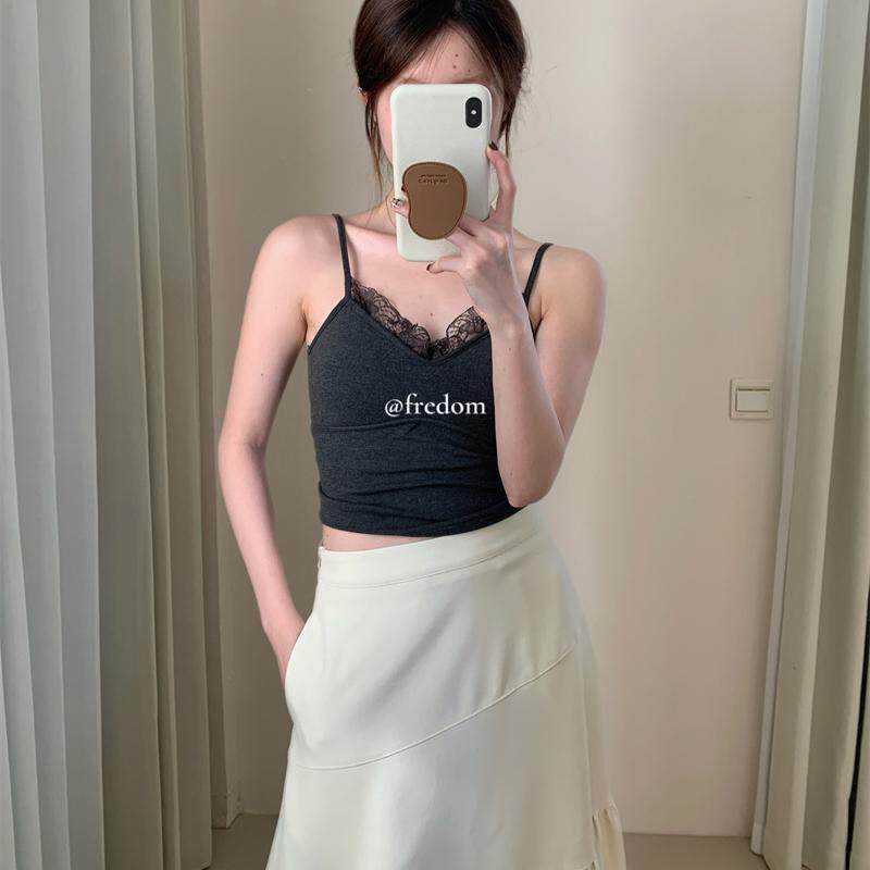 6770性感内搭蕾丝拼接吊带小背心女装秋季磨毛加厚美背带胸垫上衣