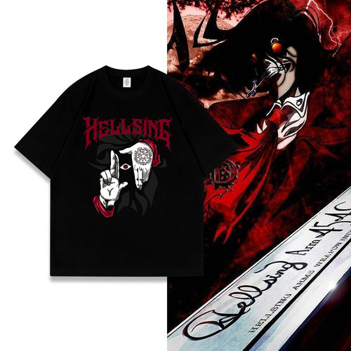 动漫地狱之歌皇家国教骑士团HELLSING短袖t恤宽松大码圆领上衣夏