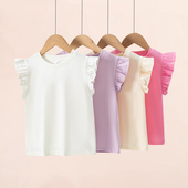 童装 女童飞袖 潮 纯棉儿童短袖 上衣宝宝洋气打底衫 T恤2026新款 夏季