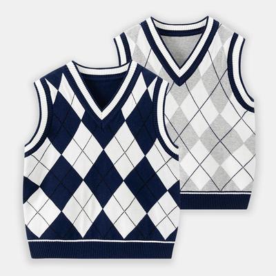 儿童针织马甲坎肩毛衣菱格春秋季
