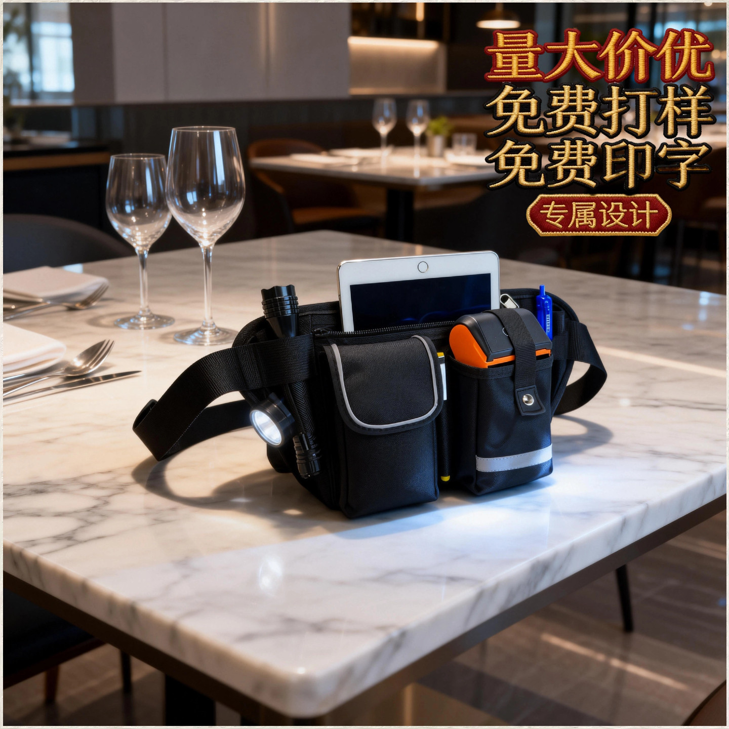 必胜客麦当劳KFC银二代商米PDA机腰挎包加油站餐厅服务员收银腰包 - 实物图