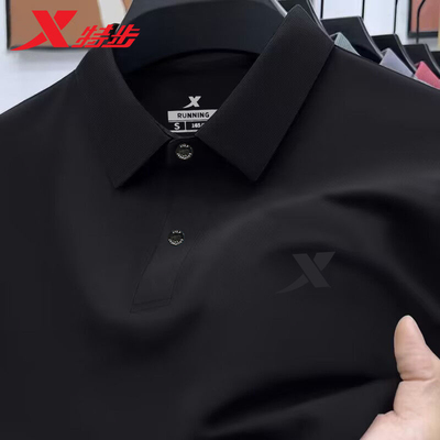 特步短袖男款夏季新款黑色POLO衫