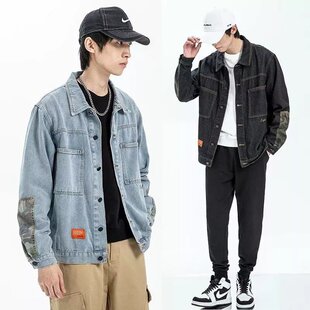 黑色牛仔外套男秋季韩版潮流宽松百搭休闲帅气潮牌工装夹克上衣服