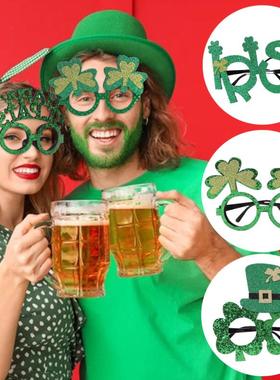 D2爱尔兰圣特帕里克节装饰绿色帽子三叶草眼镜框 儿童装扮眼镜框