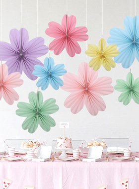 复活节婚礼生日派对场景布置挂件幼儿园装饰品樱花纸扇花折扇挂饰
