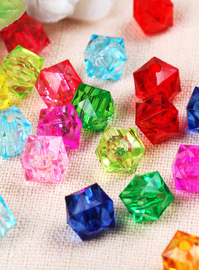 8mm四方珠透明水晶亚克力散珠子diy手工饰品创意立体菱形穿孔串珠