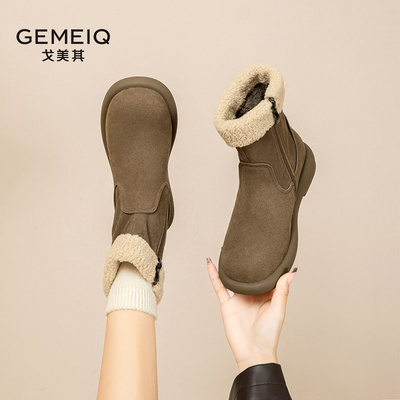 戈美其粗跟侧拉链时装靴