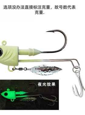 10g-40g UV涂层带亮片虎鲨钩钓海鲈带鱼夜光铅头钩软饵鱼钩