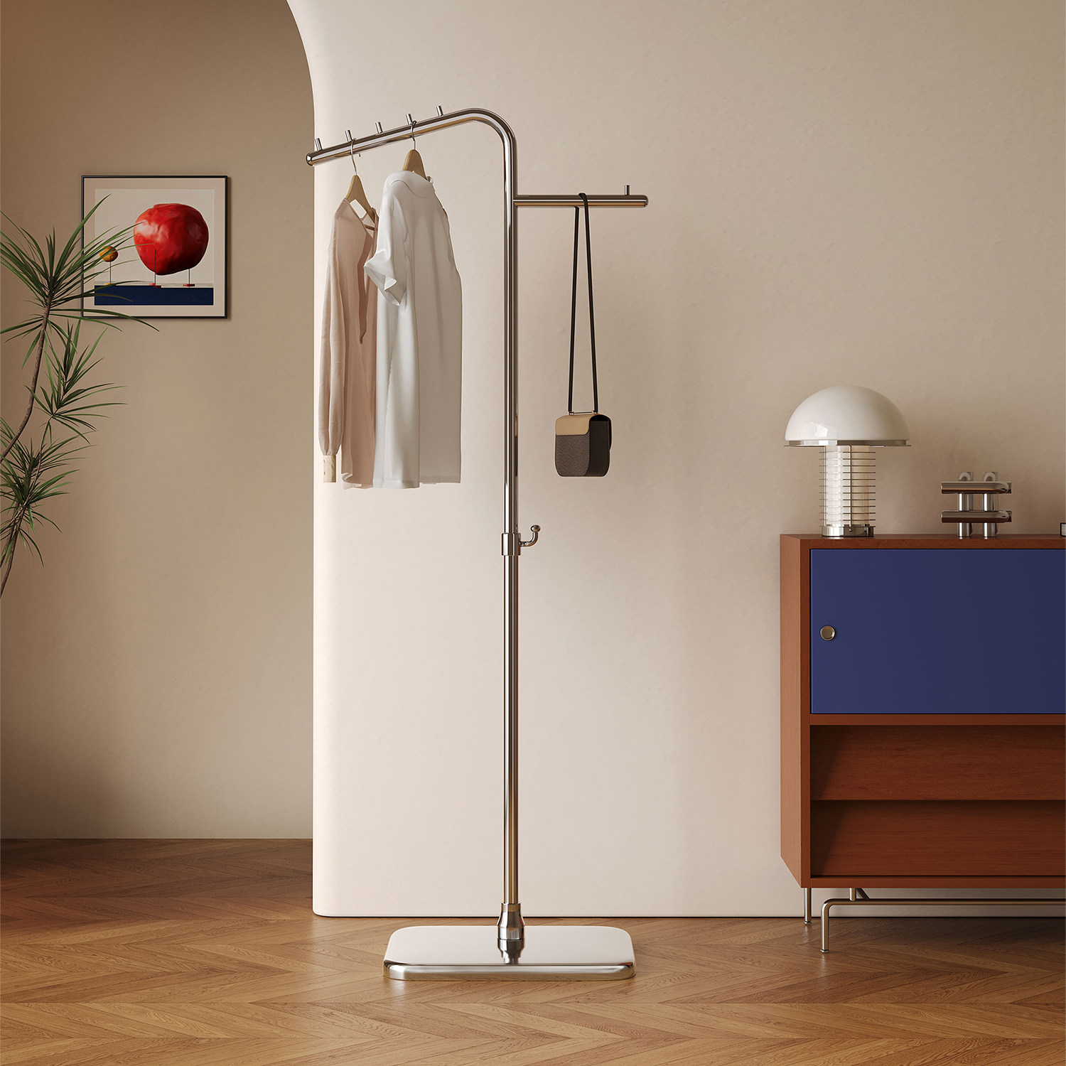 落地家用衣帽架不锈钢金属收纳挂衣服架子单杆式小型家用包包架子