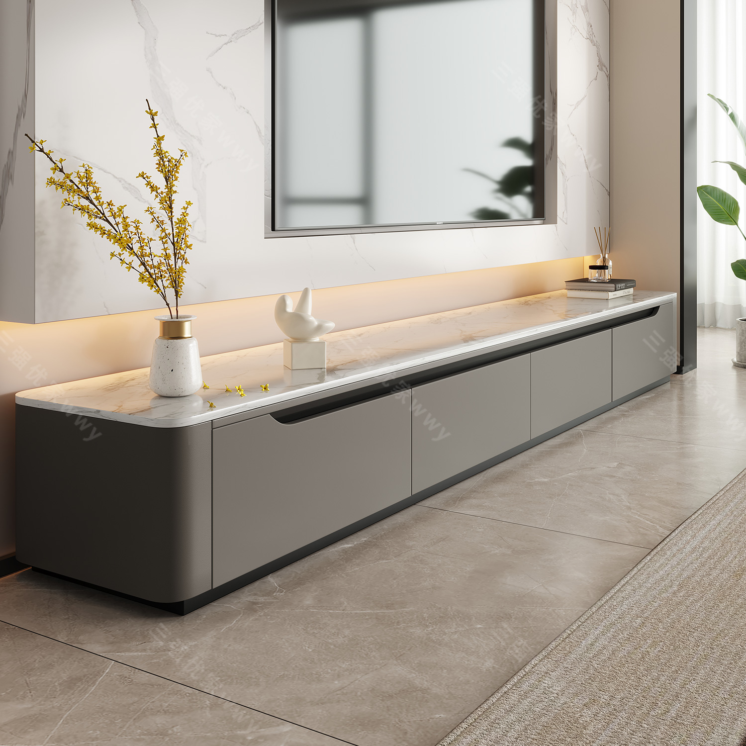 岩板电视柜茶几组合实木内芯柜子