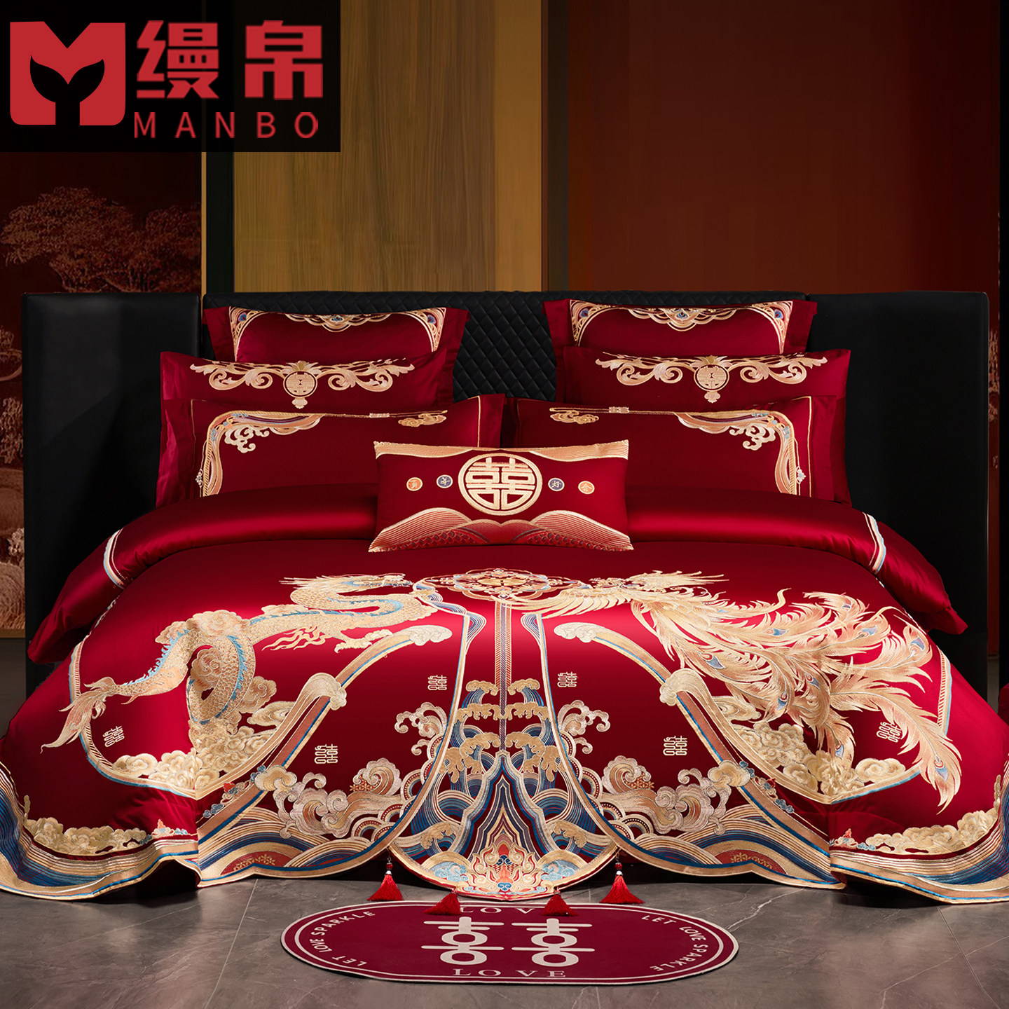 120S新疆长绒棉婚庆四件套大红色结婚床纯棉绣花全棉被套婚房陪嫁