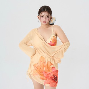 泡温泉绝美泳衣大码 女士热辣海岛胖mm度假性感大胸比基尼三件套