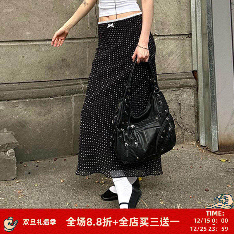 miu系小波点半身裙百搭甜美长裙