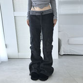 FabGirls 复古百搭显瘦针织裤 街头工装 风口袋拼接撞色磨毛休闲裤