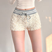 小众百搭显瘦休闲裤 FabGirls 休闲少女立体肌理撞色系带低腰短裤