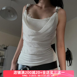 艺术感肩饰垂褶假两件拼接吊带背心 FabGirls 小众百搭显瘦短上衣