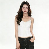 FabGirls 纯欲性感蕾丝拼接分割胸型吊带背心 辣妹百搭显瘦短上衣