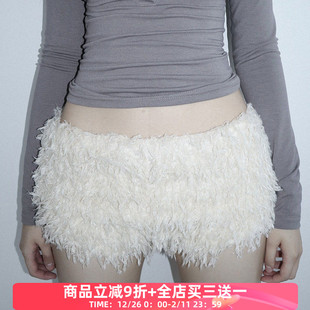 热裤 FabGirls 辣妹百搭显瘦休闲裤 毛毛拼接低腰短裤 冬 泰迪熊个性